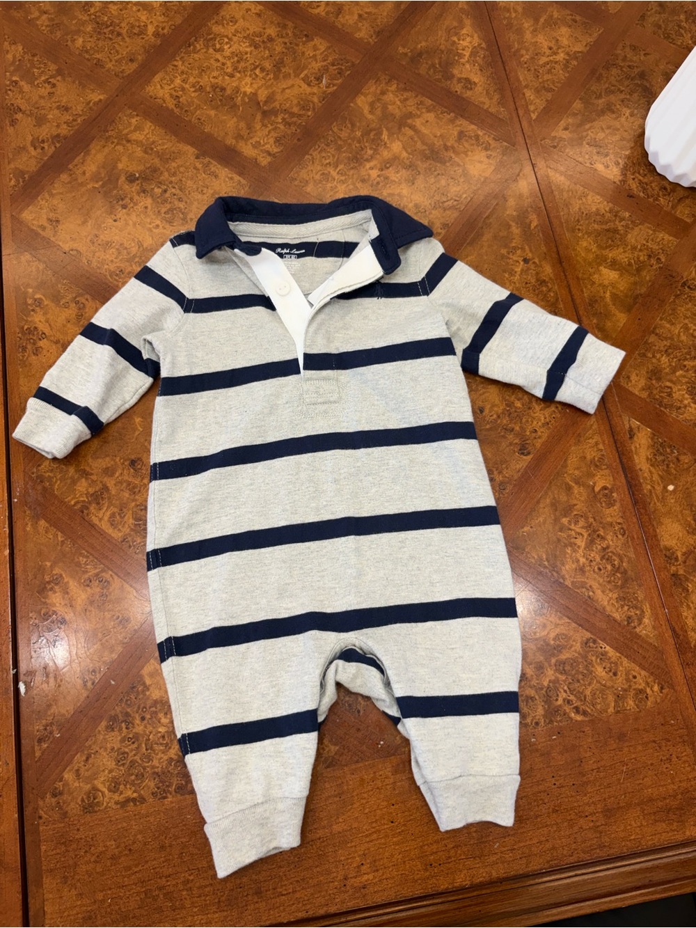 Ralph Lauren Navy & Gray Striped Polo Footie